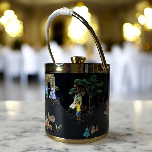 Sheila Bridges x Williams Sonoma Ice Bucket Harlem Toile Double-Wall Black Brass - Picture 3 of 10